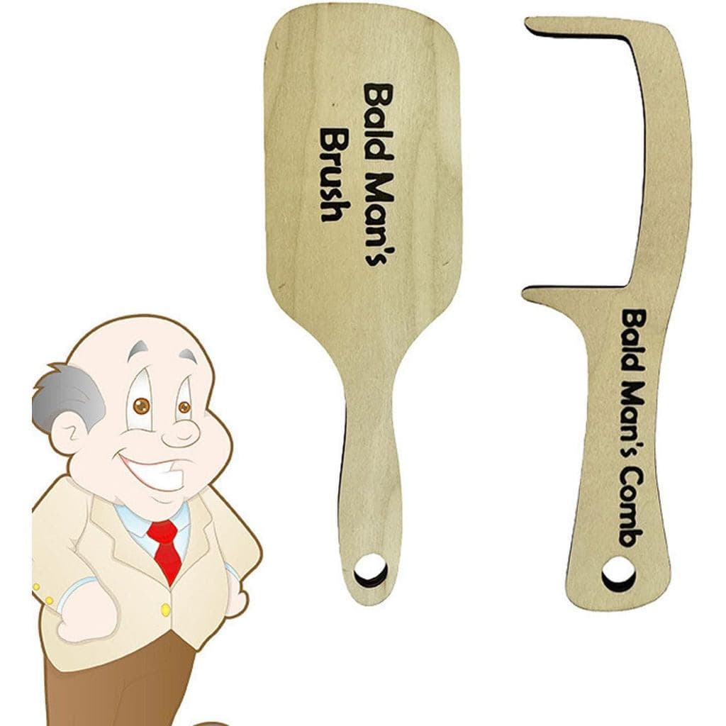 2 Peças de Escova de Cabelo Engraçada para Homens Carecas, Presente Divertido para Brincadeiras, Escova de Madeira para