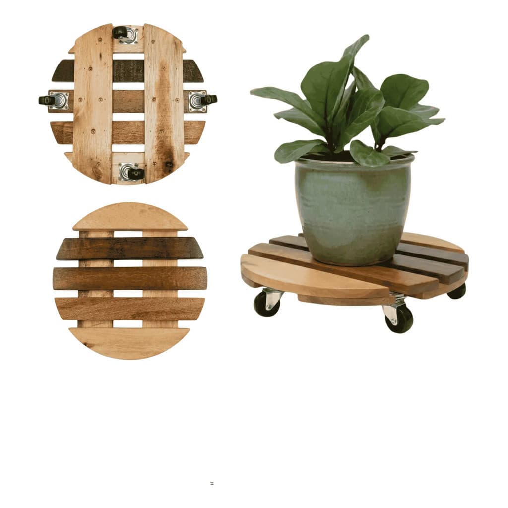 Kit 2 Suportes Redondo Madeira Vasos Plantas Rodinhas Giratória, Botijão de gás , Galão de água 30 cm Diâmetro.