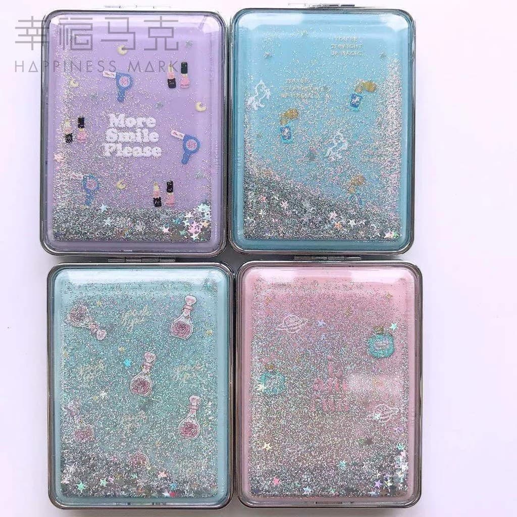 Qingyifang Linda Série Menina Glitter Espelho Quadrado Dupla Face Dos Desenhos Animados Espelho de Maquiagem Portátil Es