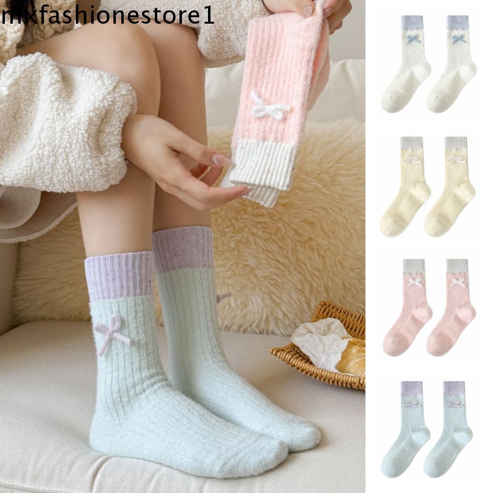 MXFASHIONE Meias Femininas Espessadas , Macias De Pelúcia Para Dormir Respiráveis E Fofas Casa