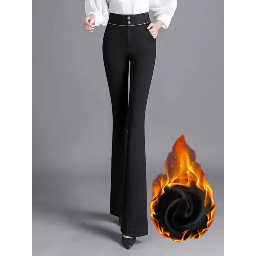 Novo Micro queimado calças femininas forro de lã engrossado cintura alta mais magro olhar calças casuais fino-ajuste mod