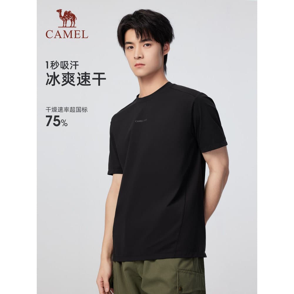 Camel roupas masculinas de secagem rápida em torno do pescoço de manga curta camiseta topo ao ar livre novo estilo verão