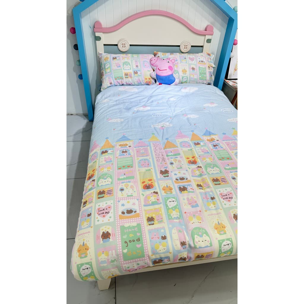 Ins bonito dupla gaze puro algodão cama conjunto de quatro peças dos desenhos animados menina algodão colcha capa folha