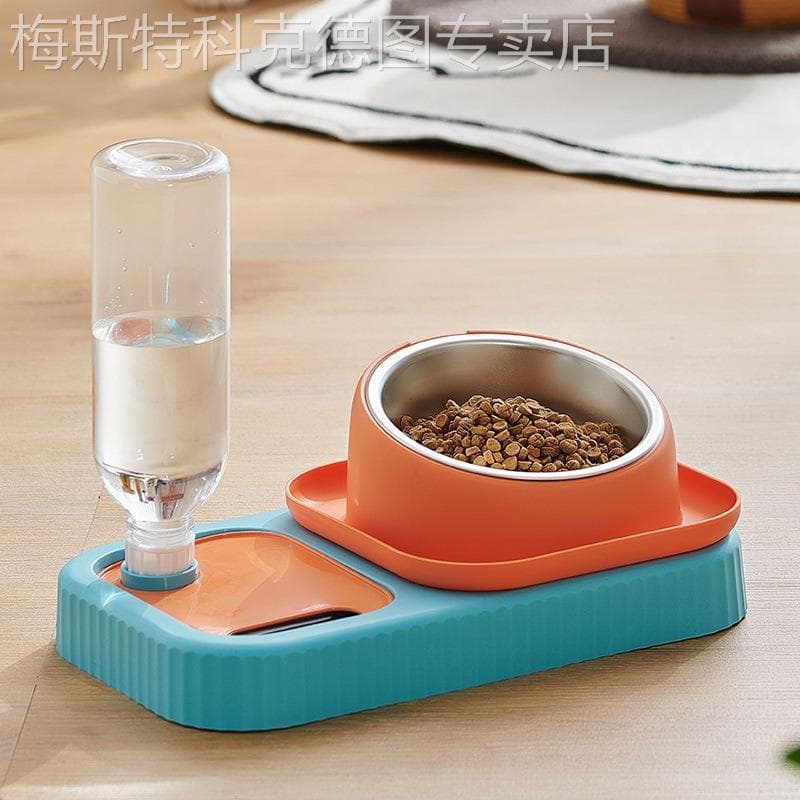 Tigela para gatos Tigela dupla para proteção da coluna Cervical Anti-tombamento Água potável automática Tigela de comida