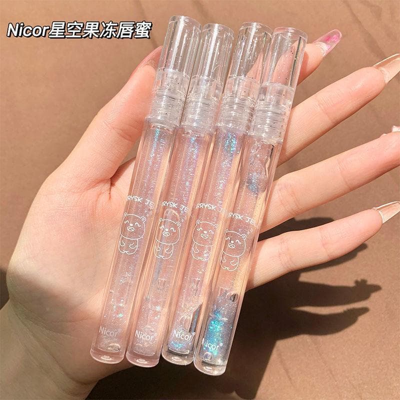 Xiaohongshu recomendado xícara de chá urso espelho água brilhante Toot brilho labial transparente incolor batom hidratan