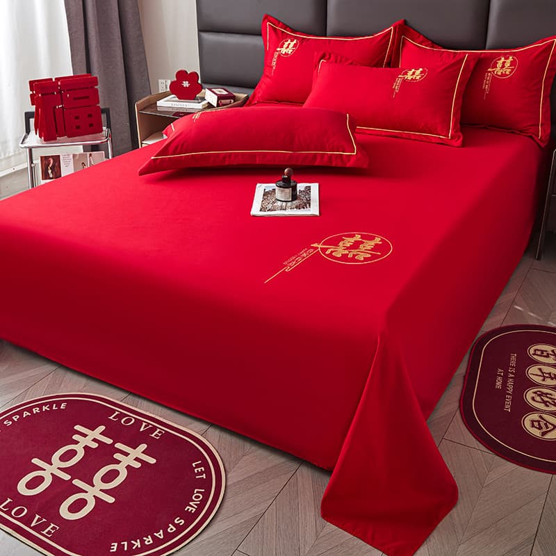 Lençol grande vermelho para casamento, peça única, feminino, dote, casamento, fronha, conjunto de três peças, algodão nã