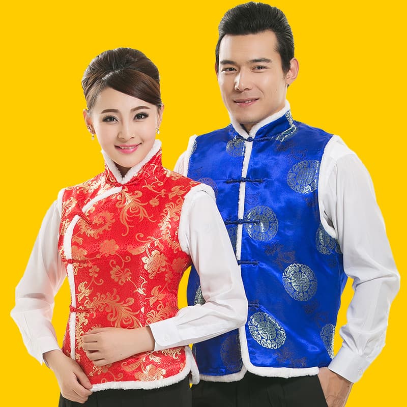 Casa de chá restaurante chinês colete Retro algodão garçom macacão colete inverno estilo étnico desempenho traje Tang te