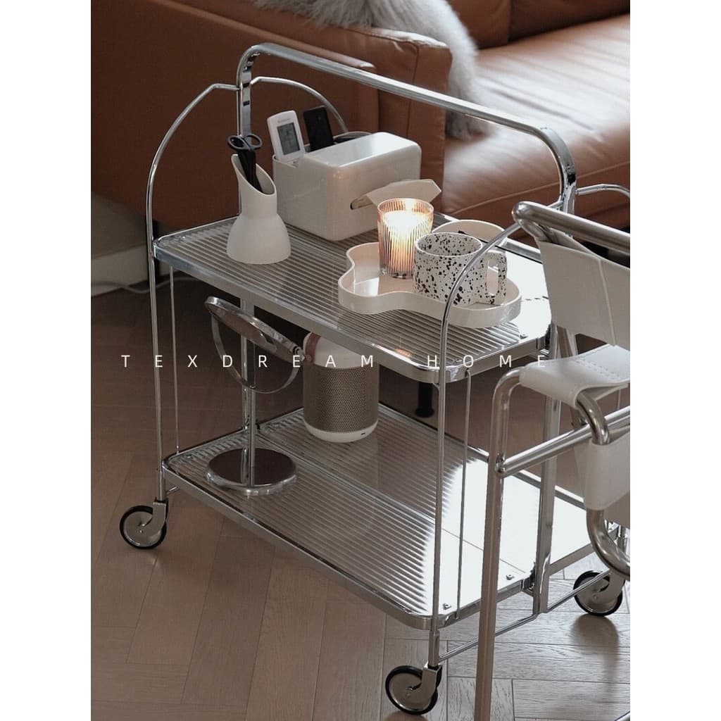 Texdream Atitude Medieval Trolley Configuração de teto com freio Dobrável Sala de estar Rack de armazenamento de aço ino