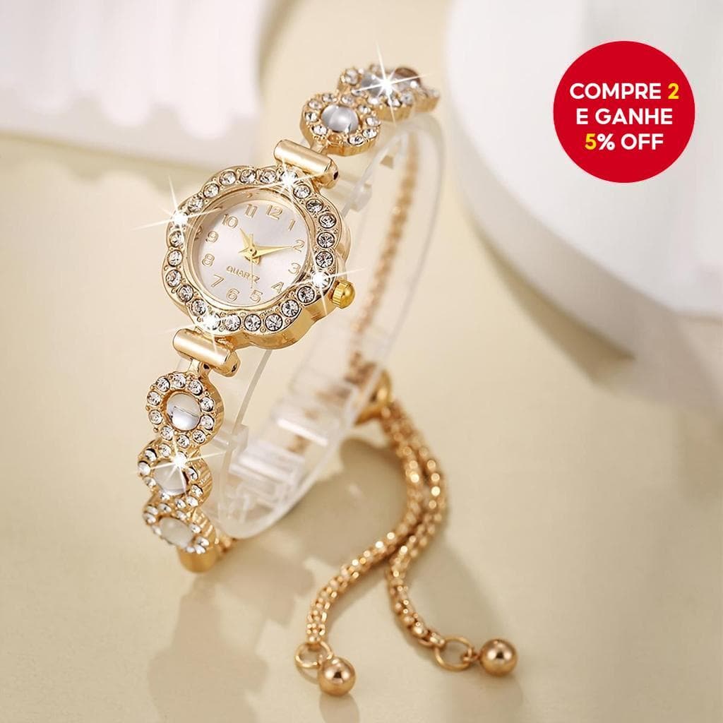 Pulseira elegante de strass com mostrador arábico para mulheres, relógio de quartzo para uso diário, moderno e