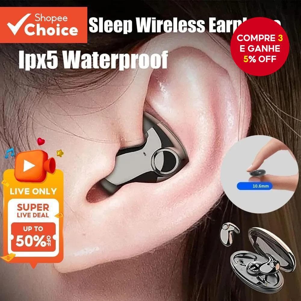 Mini Fones De Ouvido Para Dormir , Sem Fio , Redução De Ruído , Bluetooth 5.3 , TWS , IPX5 , À Prova D'água , Música , C