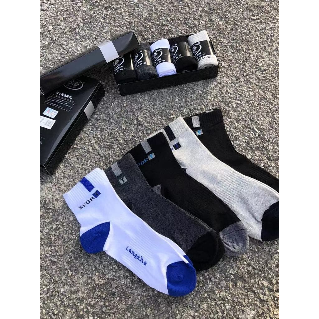 Casa de Sa!Meias masculinas de marca ~ meias esportivas masculinas meias de tubo médio 5 pares de algodão puro absorvent