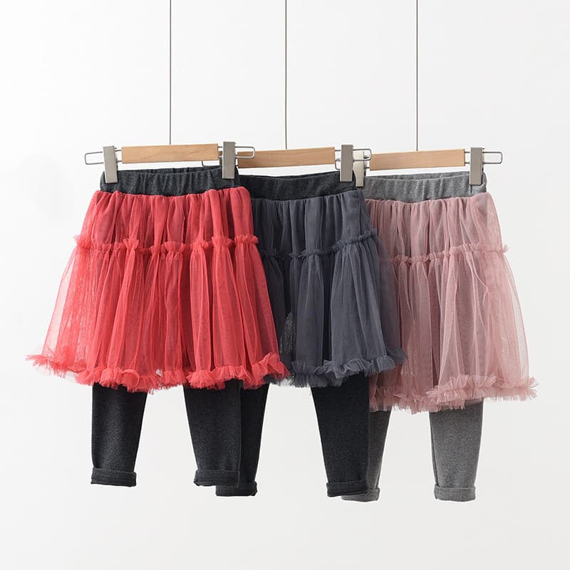 Liquidação de estoque saia de gaze de algodão puro infantil meninas saia de gaze falsa de duas peças Leggings estilo pri