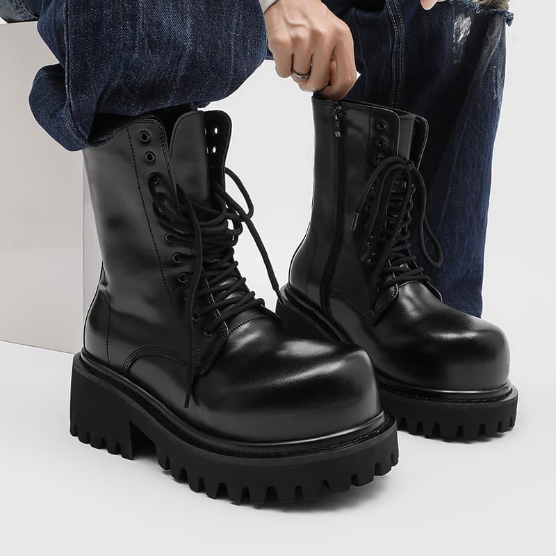 10cm aumentado estilo europeu americano preto de alta qualidade Martin botas masculinas de sola grossa botas de motocicl