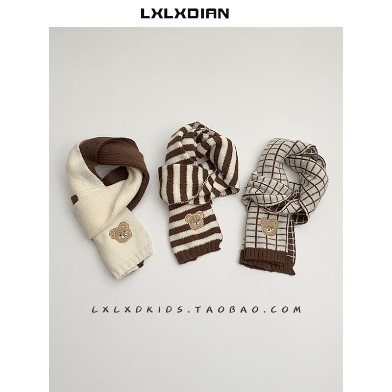 Crianças cachecol outono inverno estilo listrado urso bordado estilo ocidental pequeno cachecol masculino feminino bebê