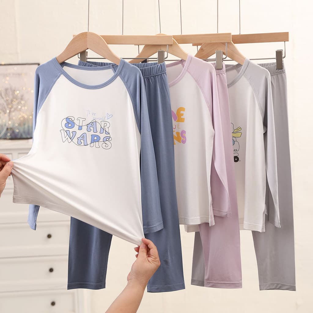Primavera verão Modal crianças pijamas conjunto meninos de manga comprida Homewear classe a meninas médio grande criança