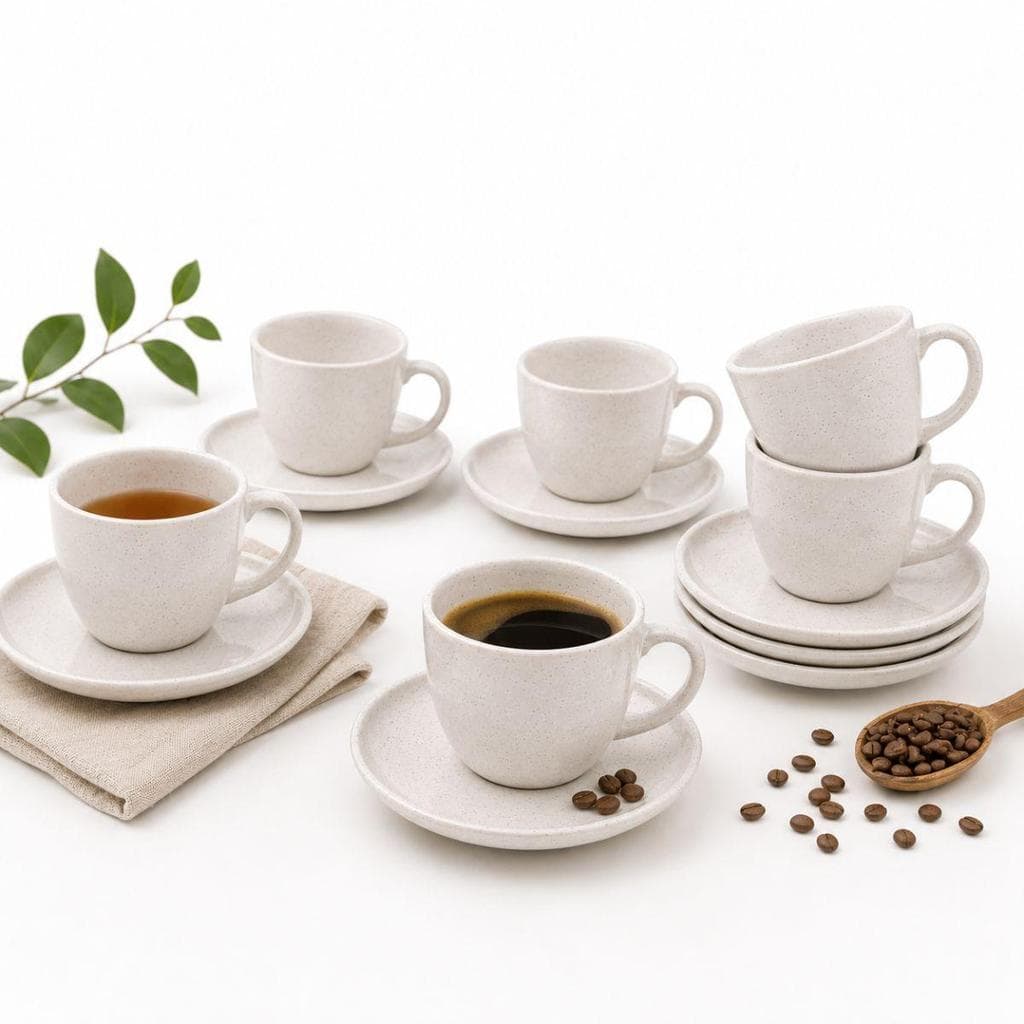 Conjunto Xícaras de Café Cerâmica com Pires 85ml 12 Peças Elegante