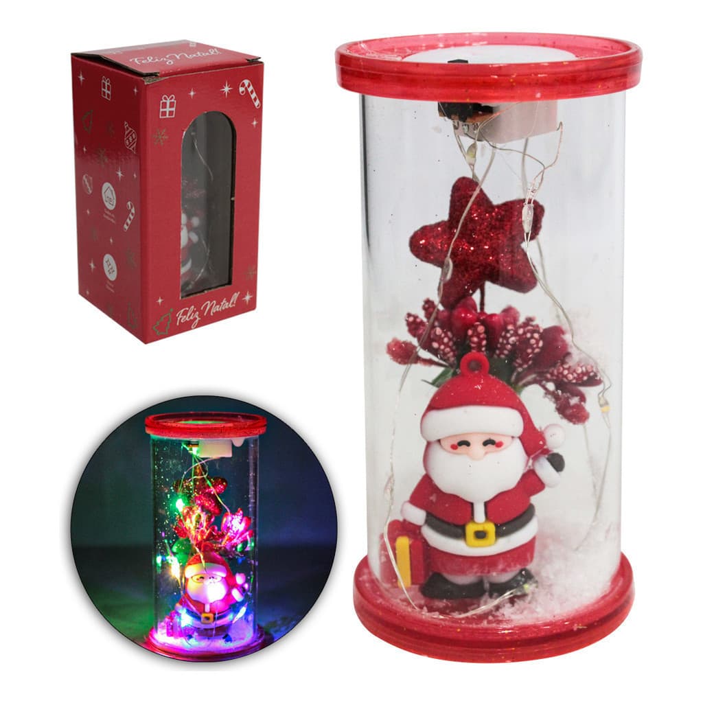 Enfeite De Natal Cúpula De Vidro Papai Noel E Estrela  Led
