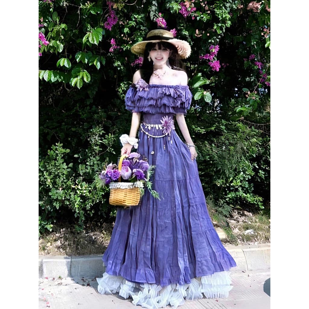 Suave dopamina roxo vestido de um ombro feminino verão único bonito beira-mar férias atmosfera estreita-