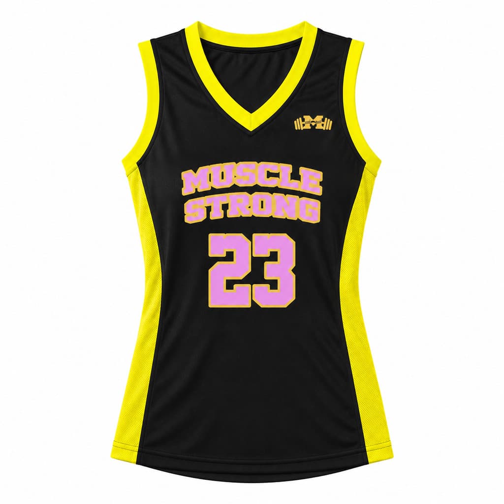 Regata De Basquete Feminina Preto Com Amarelo Muscle Strong