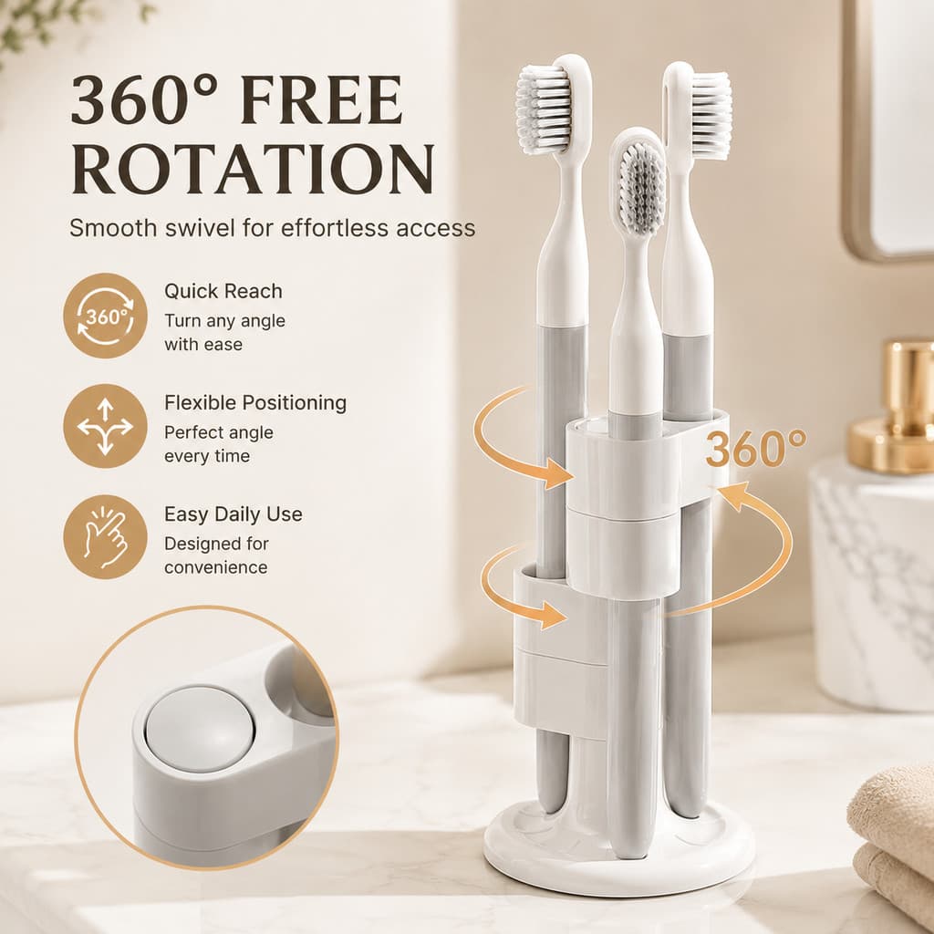 Organizador De Porta Escova De Dentes Para Banheiro , 360 ° Suporte Giratório De Bancada Escovas De Dente E Pincéis De M