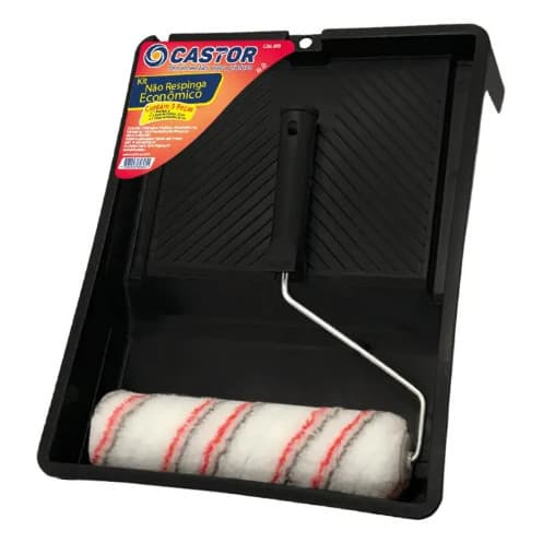 Kit Pintura Castor Rolo Bandeja Não Respinga 3 Peças