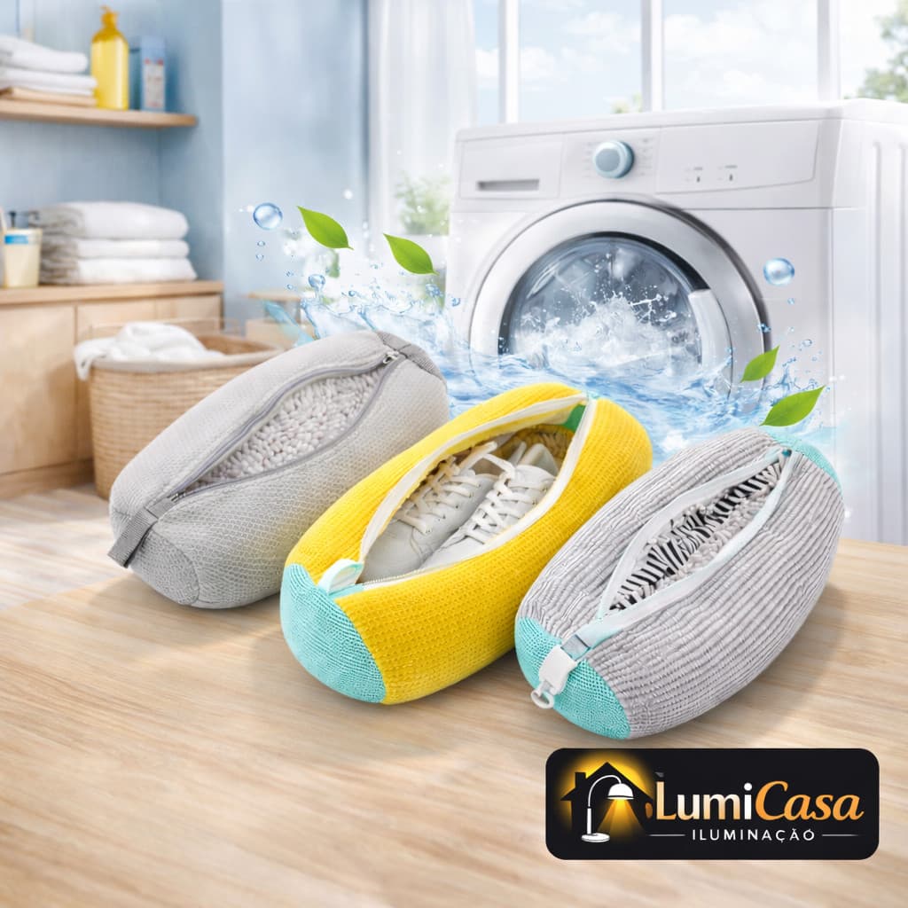 Saco para Lavar Tênis na Máquina Bolsa Protetora com Zíper Anti Deformação Reutilizável