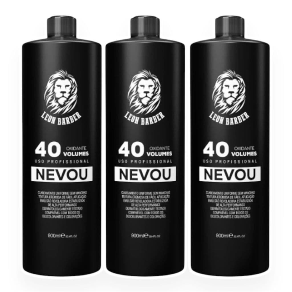 KIT Água Oxigenada 20 volumes 30 volumes 40 volumes 900ml Leon Barber (3 unidades)