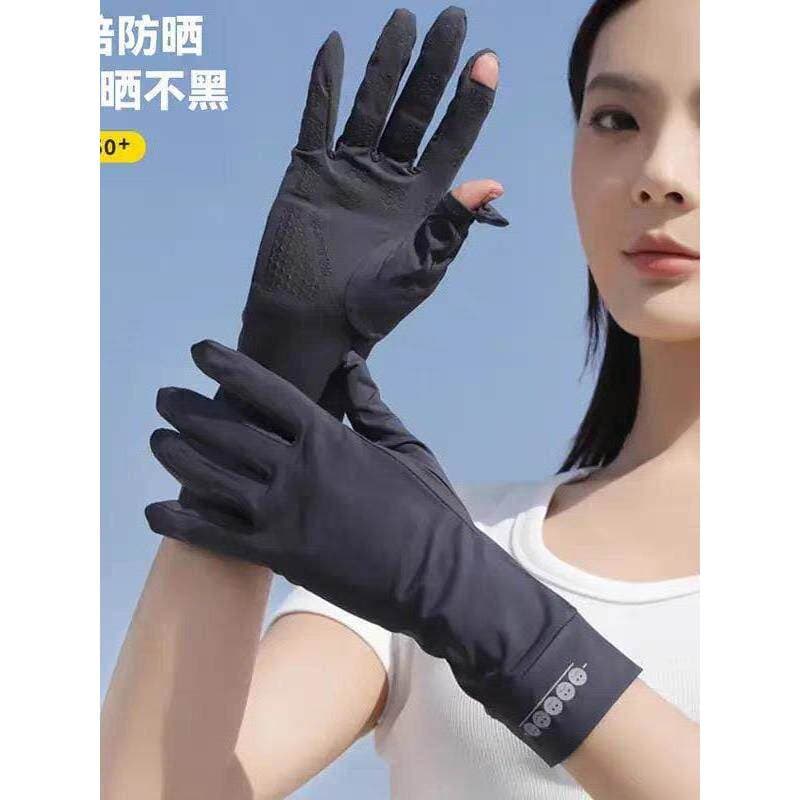 Luvas de proteção solar condução ciclismo verão luvas de seda gelo senhoras esportes ao ar livre ciclismo Flip tela toqu