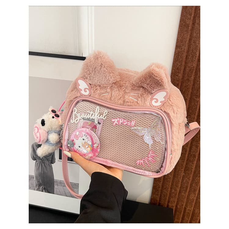 Japonês bonito gatinho dor saco outono inverno novo estilo gato bidimensional menina lanche saco do bebê mochila de pelú
