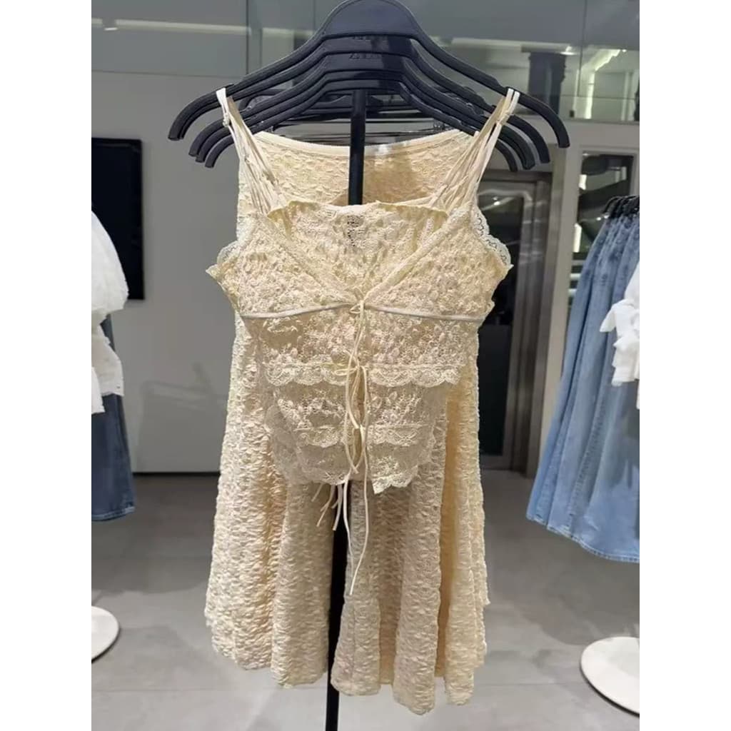 Estilo europeu americano ins!Hot Girl Style Bow Laced-Up Sling Top Cintura Alta Hip Lace Fishtail Saia 50317