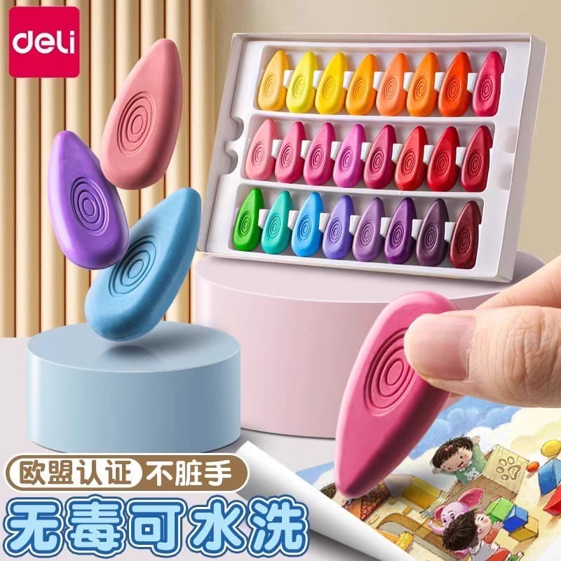 Deli lápis em forma de gota de água lavável, 12 cores, 24 cores, gota de água, cor segura para crianças, não suja, mãos,