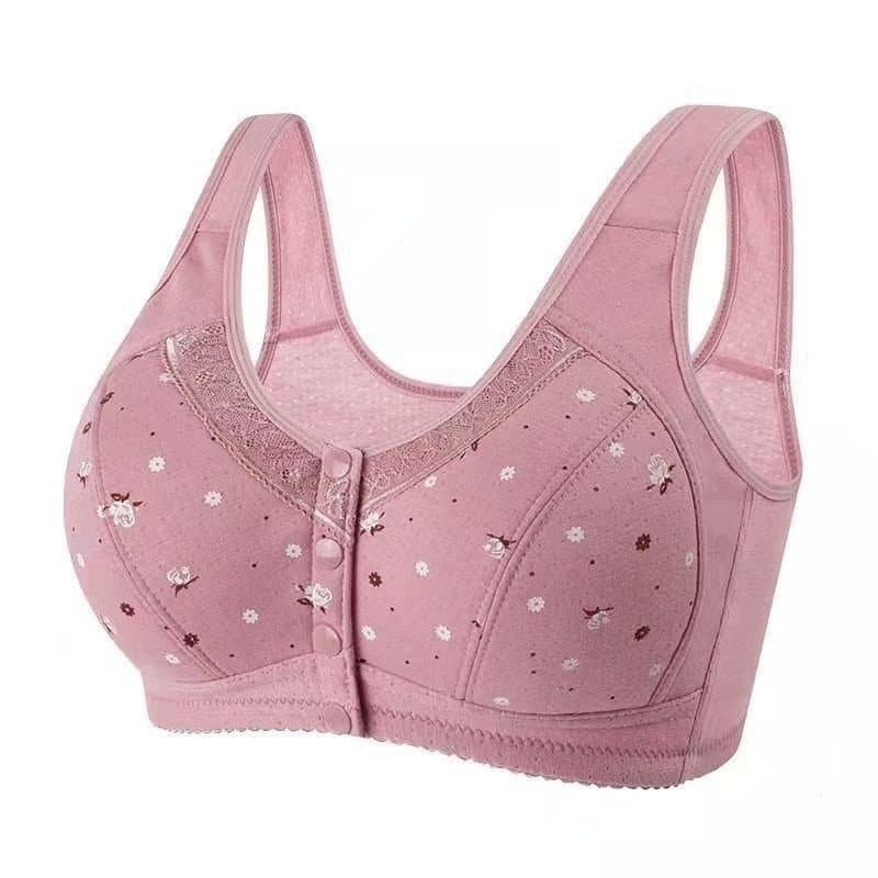 Roupa íntima feminina plus size, sutiã sem aro com fecho frontal, algodão puro, estampado, com acabamento em renda. GBCE