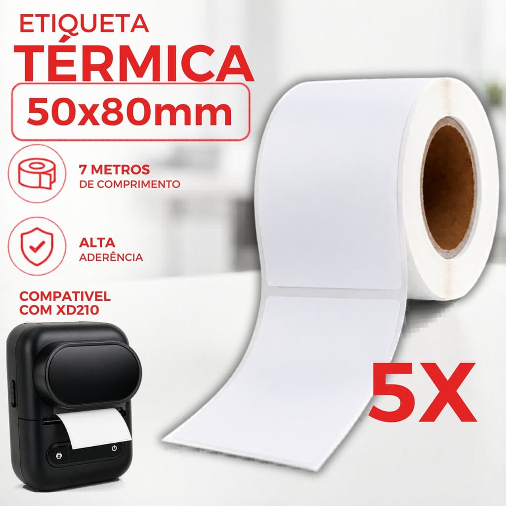 5 Rolo de Etiqueta adesiva termica Xd210
 - 50x80