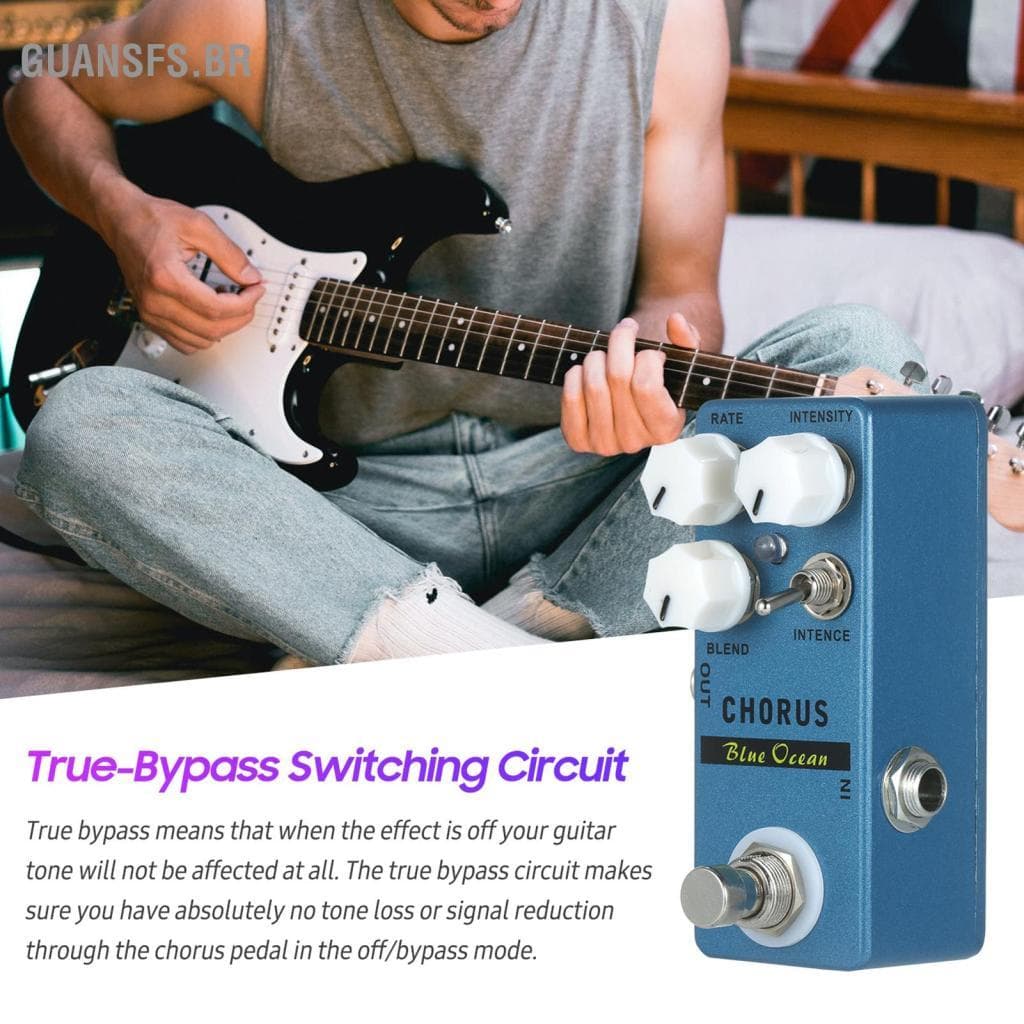 guansfs.br MOSKYaudio Blue Ocean Chorus Pedal de efeito de guitarra Chorus/True Bypass Rate + Blend Intensity Intence