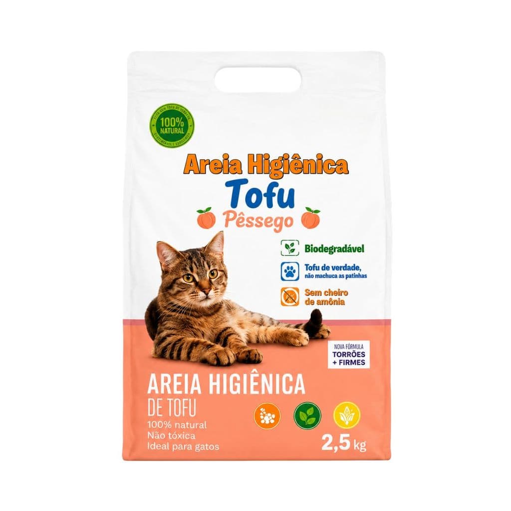 Areia Granulado De Tofu Aroma Pêssego Para Gatos Biodegradável Descarte No Vaso Pct 2,5kg