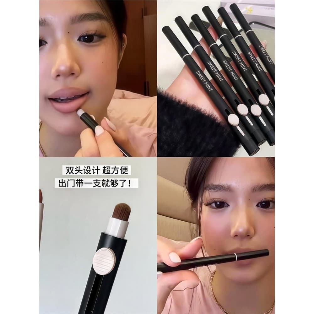Jaden Mesmo Estilo!Sweetmint Delineador labial de duas cabeças Pincel labial Cor nude Lápis de realce labial Batom Cor n