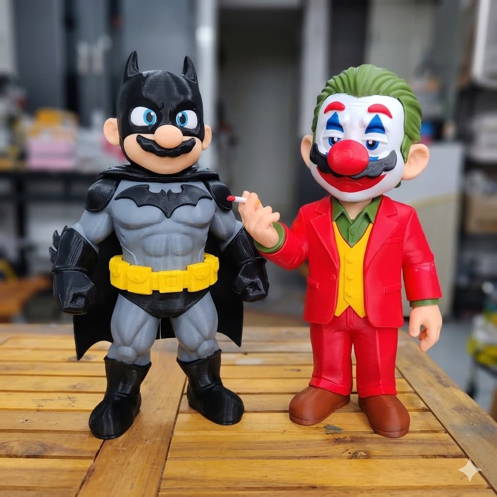 Kit Boneco Geek Mario Joker coringa e Mario batman Estatueta Decorativa Colecionável Arte Geek 20cm