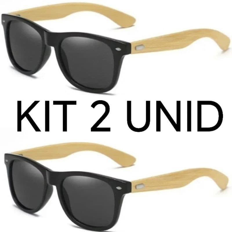 KIT 2 Óculos De Sol Madeira BambuMasculino 1preta 1colorido