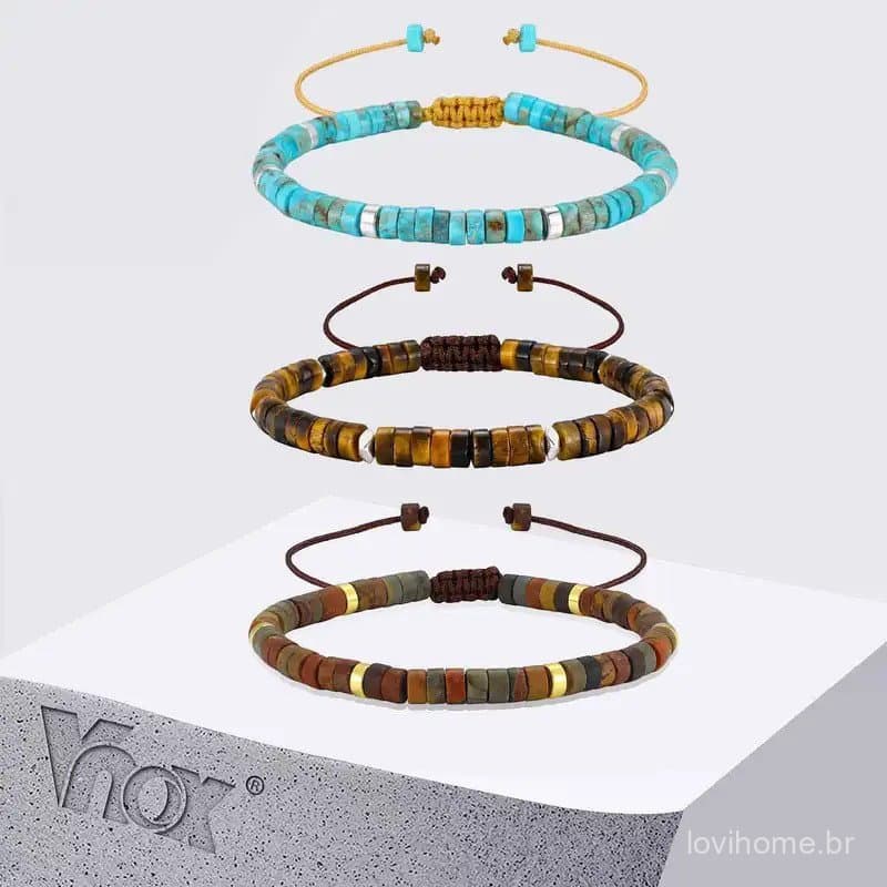 Pulseira de Pedras Naturais Olho de Tigre Azul para Homens |   Joia Minimalista Boho Ajustável e Impermeável para Presen