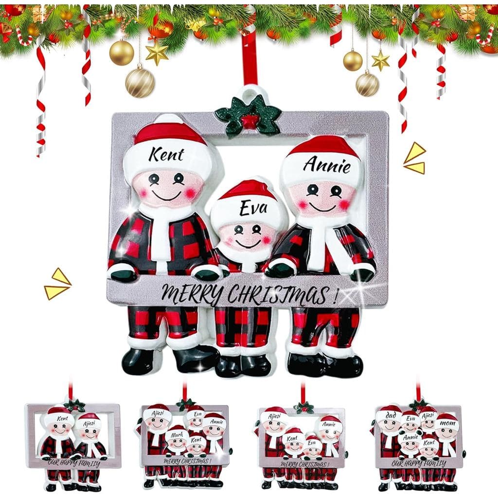 Personalized Family Picture Christmas Ornament 2025 – Resin Christmas Tree Ornament with DIY Name Pendant, Happy Family