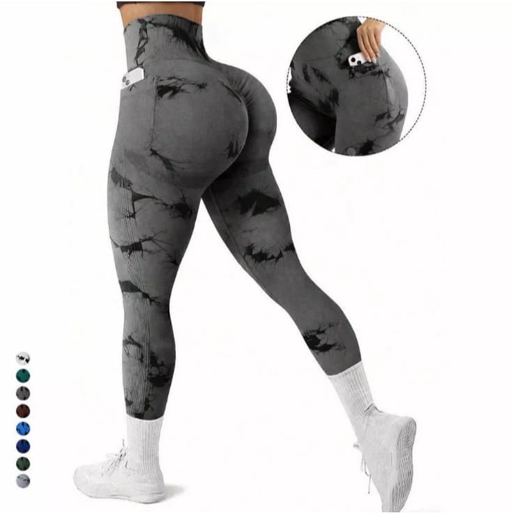 Calças Legging Tecido POLIAMIDA Cintura Alta Tie Dye EMPINA BUMBUM Alta Compressão Treino Fit com bolso