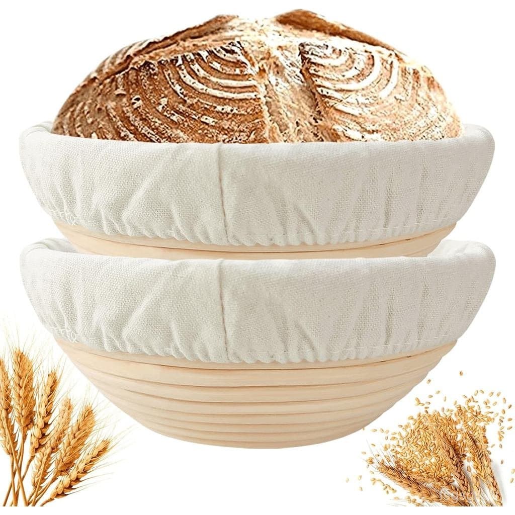Conjunto de 2 Cestos de Fermentação para Pão Banneton: Cestos Redondos de 9 Polegadas para Fermentação de Pão Sourdough