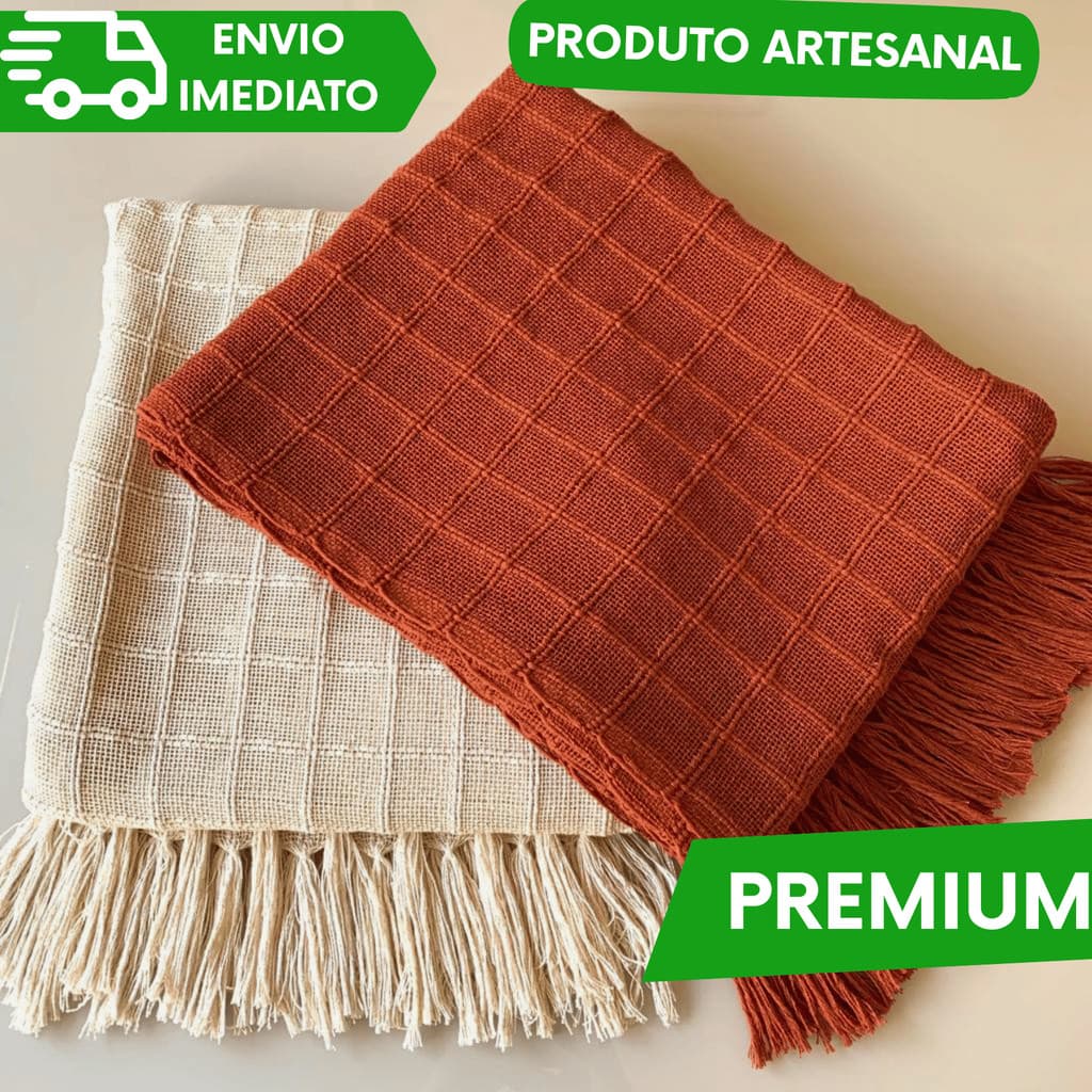 Unidades  Manta Para Sofá GG e Peseira De Cama Terracota E Cru Detalhe Em Quadriculado artesanal...