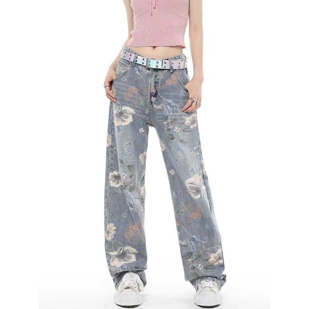 Calça Jeans japonesa retrô de lama amarela, calça Jeans masculina com estampa de rua alta, perna larga