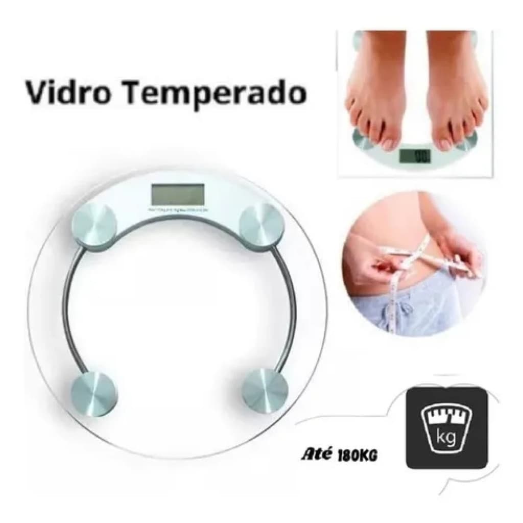 Balança Digital Vidro Temperado Banheiro Academias Até 180Kg Cor Transparente 3V