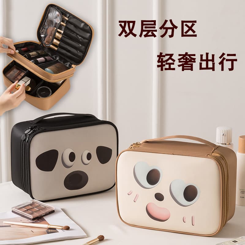 Bonito saco cosmético partição conveniente grande capacidade dupla camada novo estilo luz luxo portátil viagem higiene p
