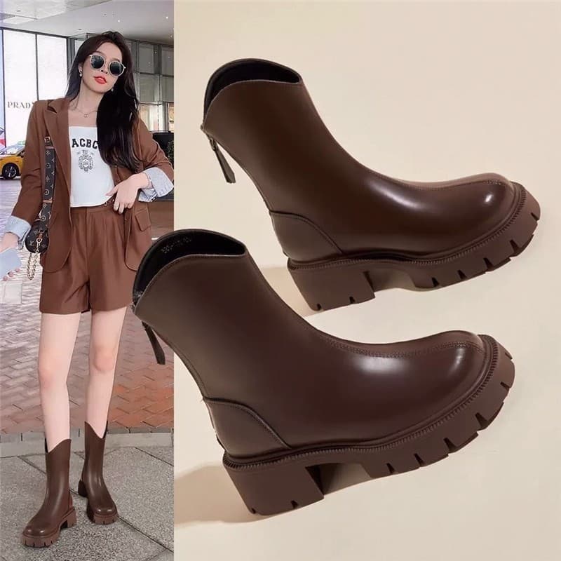 Martin botas femininas de salto grosso Chelsea botas outono inverno novo estilo britânico botas de cano médio de sola gr