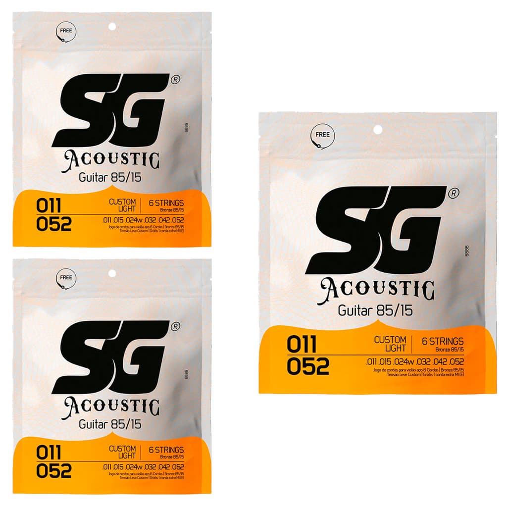 Kit 3 Encordoamento P/Violão Aço Bronze 85/15 SG 0.011