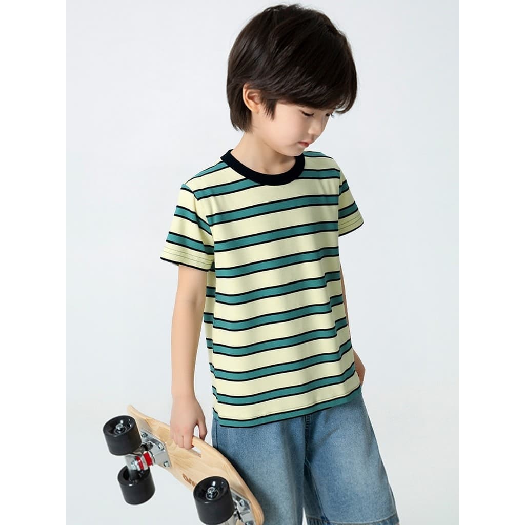 Marca meninos listrado camiseta de manga curta verão roupas infantis novo estilo versão coreana meia manga Lycra algodão