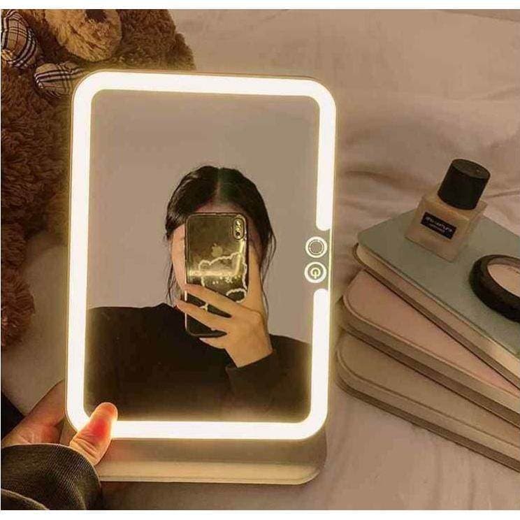 Alta definição led portátil dobrável iluminado espelho de maquiagem dormitório estudante casa desktop vestir luz preench